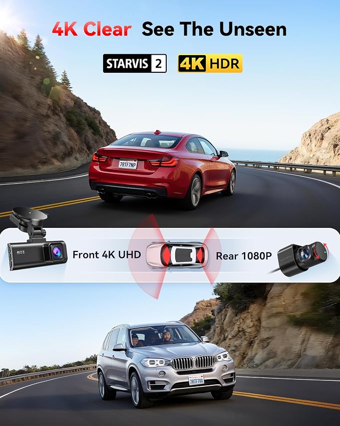 REDTIGER F7NP Dash Cam & OBD Hardwire Kit, 4K Starvis 2 Dash Camera for Cars with Built-in GPS WiFi and Included Memory Card