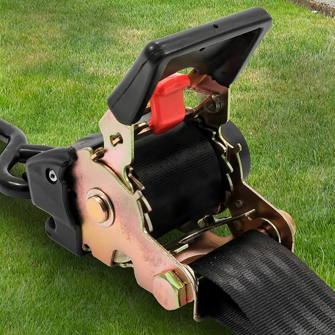 Camco 50030 Retractable Transom Tie Down Strap (2” Width, 5.5’, Bolt-On), Black