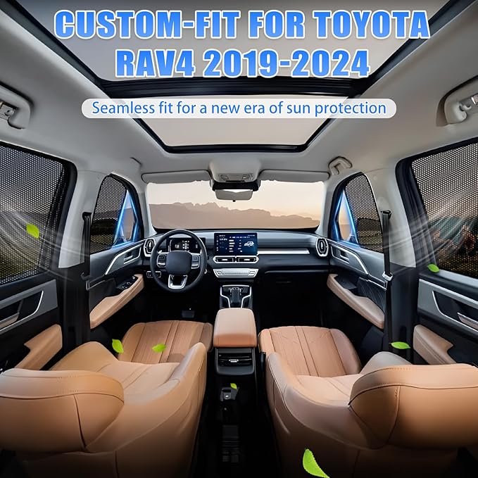 ZATOOTO Car Window Shades for Toyota RAV4 2019-2024, UV & Glare Protection, Bug & Mosquito Barrier, Cools Interior, Easy Install