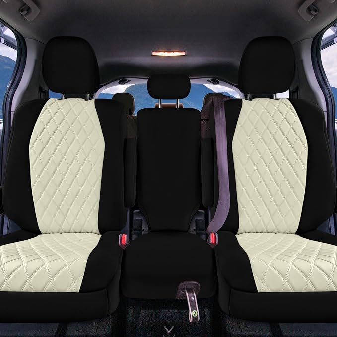 FH Group Custom Fit Car Seat Covers Specifically Made for Toyota Sienna 2021-2024, Beige Ultraflex Neoprene 2nd Row Set Automotive Seat Covers, 8 Seater SUV Seat Covers, Toyota Accessories