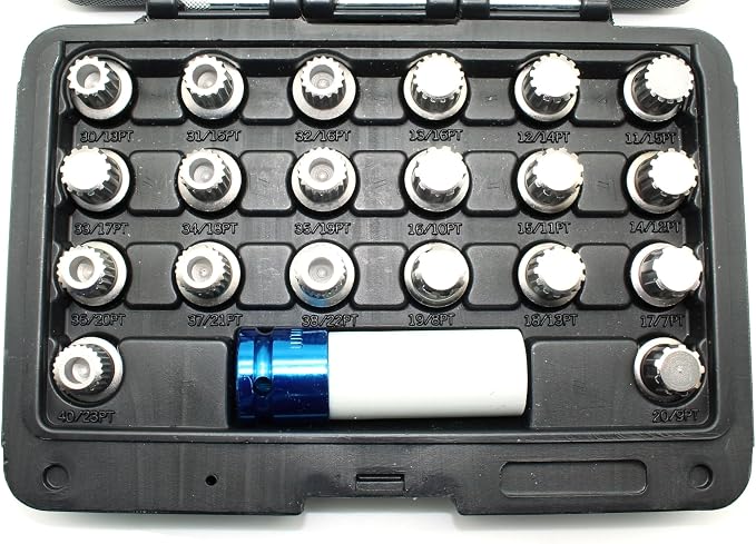 TMAX 21 pc Wheel Lock Lugnut Anti-Theft Lug Nut Screw Removal Key Socket Set for Bmw with 1/2 Inch Socket Adapter