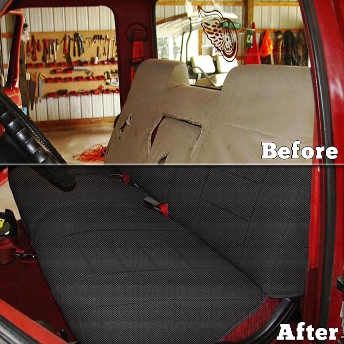 Truck Seat Covers for Ford F150 1987-1991 Front Bench Seat with Armrest and Molded Sandwich Composite Sponge Fabric - Black