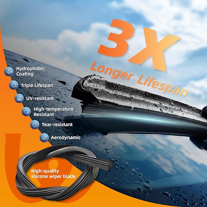 Silicone Wiper Blades 26 16 Replacement for Toyota Corolla 2019-2009 RAV4 2023-2013/Honda CRV 2016 2015 2014 2013 2012+More OEM Quality Windshield Wiper Blades for My Car(Set of 2)