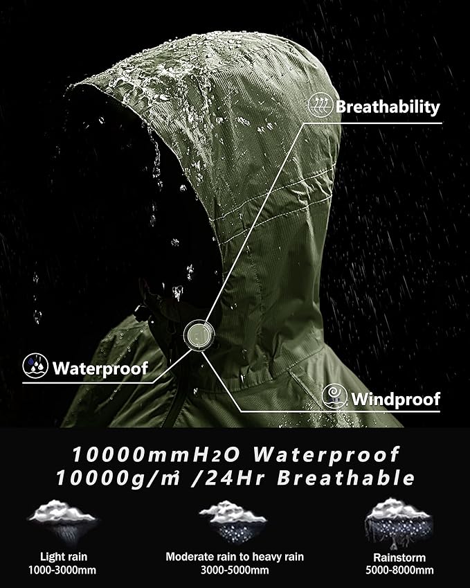 Outdoor Ventures Packable Rain Jacket Women Lightweight Waterproof Raincoat with Hood Cycling Bike Jacket