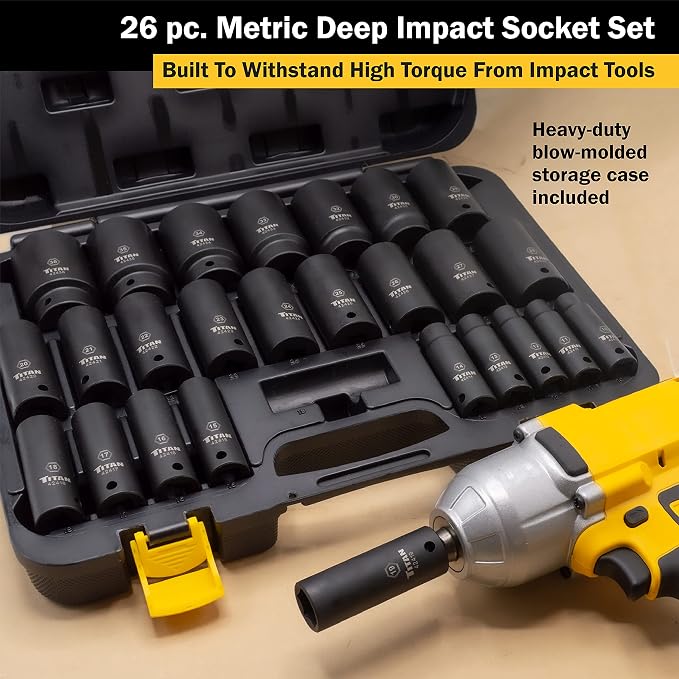 Titan 42406 26-Piece 1/2" Drive Metric Deep Impact Socket Set