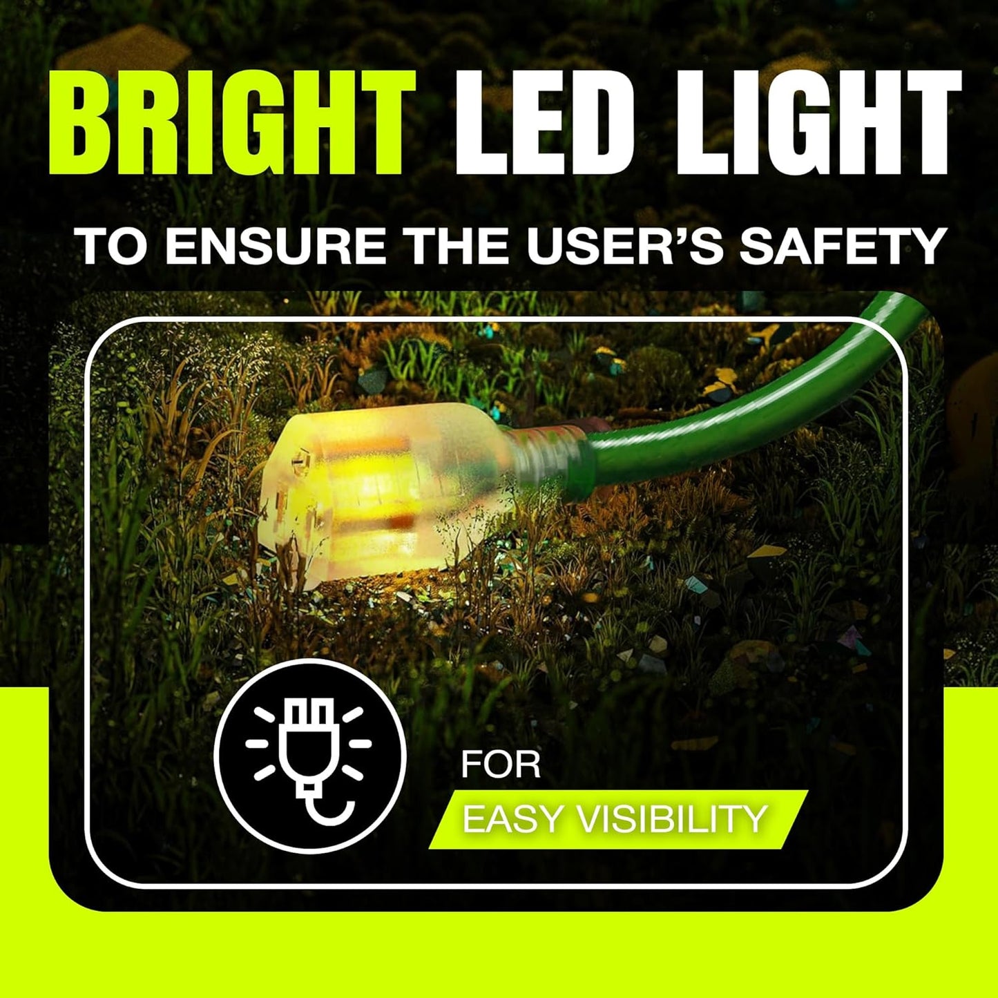 3ft Outdoor/Indoor Extension Cord 12/3 Gauge Extra Heavy Duty 3 Prong SJTW, Waterproof, Flexible Cold-Resistant Long Power Cord,15A 125V 1875W, Green by LifeSupplyUSA