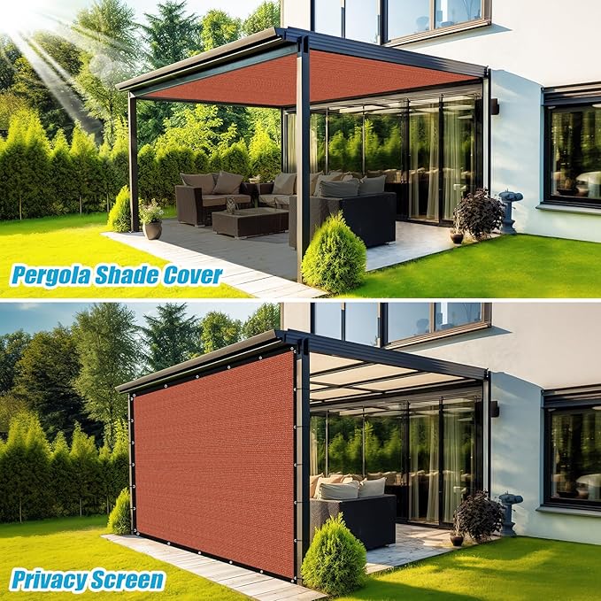 Amagenix 90% Pergola Shade Cover 4' X 4' Sun Shade Cloth with Grommets for Outdoor Garden Patio Porch, Commercial Grade 200 GSM - Cable Zip Ties Included (We Customized) GN108, Rust Red