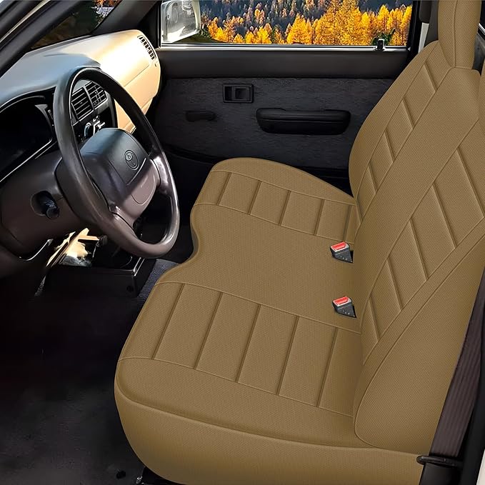 Truck Seat Cover Compatible with 1995-2004 Toyota Tacoma Front Bench Seat with Molded Headrest and Small Notched Cushion, Knitted Fabric, Tan