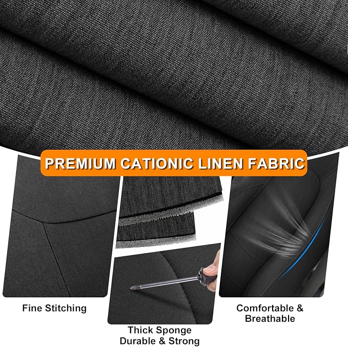 Front Seat Covers Compatible with 1985-1996 Porsche 911/912/924/928/944/968, Heavy Duty Cationic Linen Fabric Seat Protector