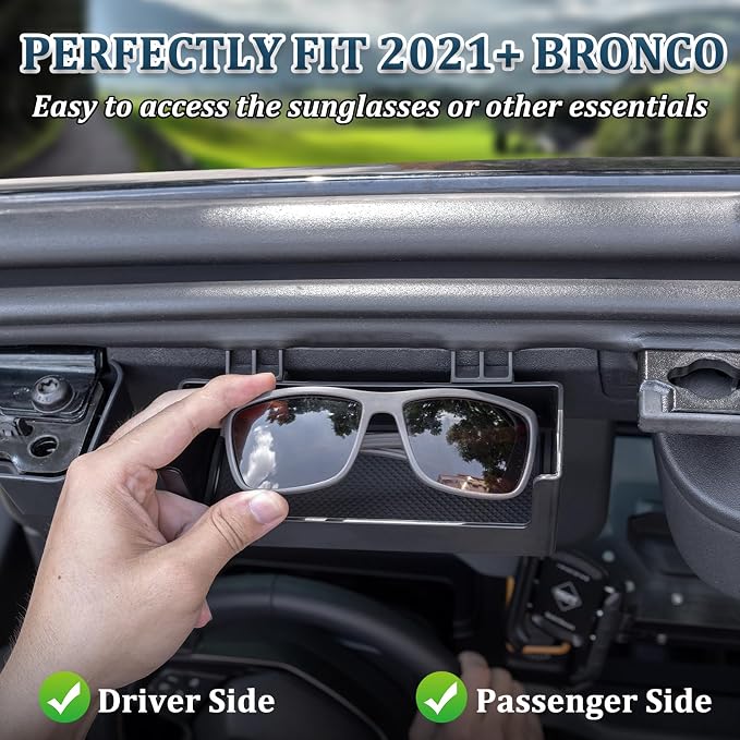 TOPINSTALL Sun Visor Sunglass Holder and Console Armrest Cover Compatible with Ford Bronco 2021-2025 Accessories, Glasses Box Card Storage Organizer, Armrest PU Leather Protector Cover(Not for Sport)