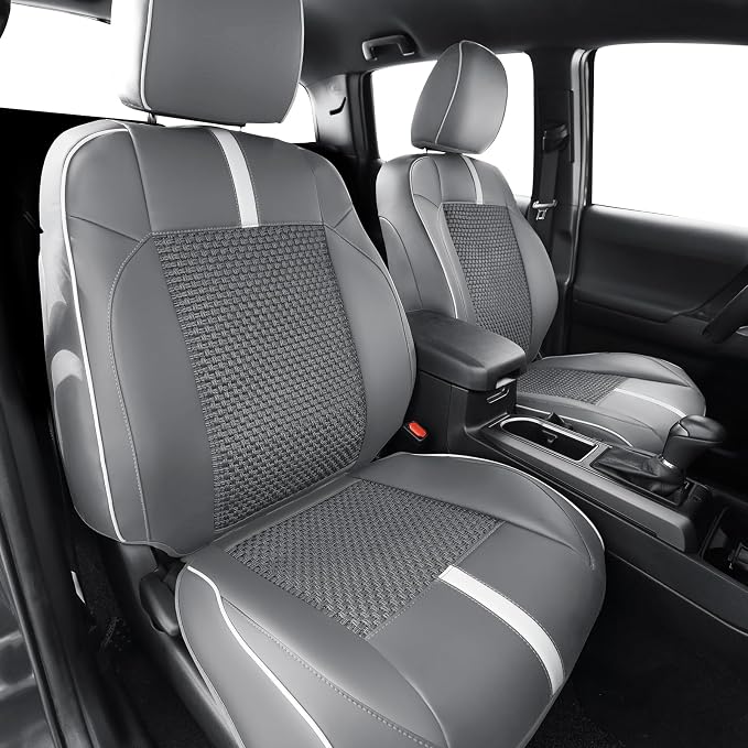 Front Seat Covers Custom Fit for Toyota Tacoma 3rd Gen(2016 2017 2018 2019 2020 2021 2022 2023) Double & Crew Cab SR, SR5, Limited,TRD Sport, TRD Pro,TRD Off-Road,Trail Special Edition,Grey White