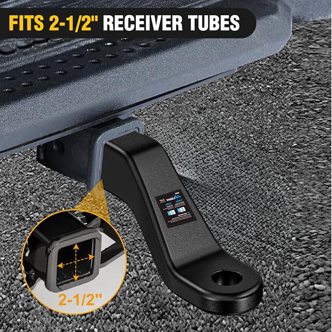 Nilight Trailer Hitch Ball Mount with 5/8" Hitch Pin Clip Fits 2-1/2 Inch Receiver Square 15000 lbs 4" Drop, 2-1/2" Rise, 1-1/4-Inch Hole, Gloss Black Powder Coat