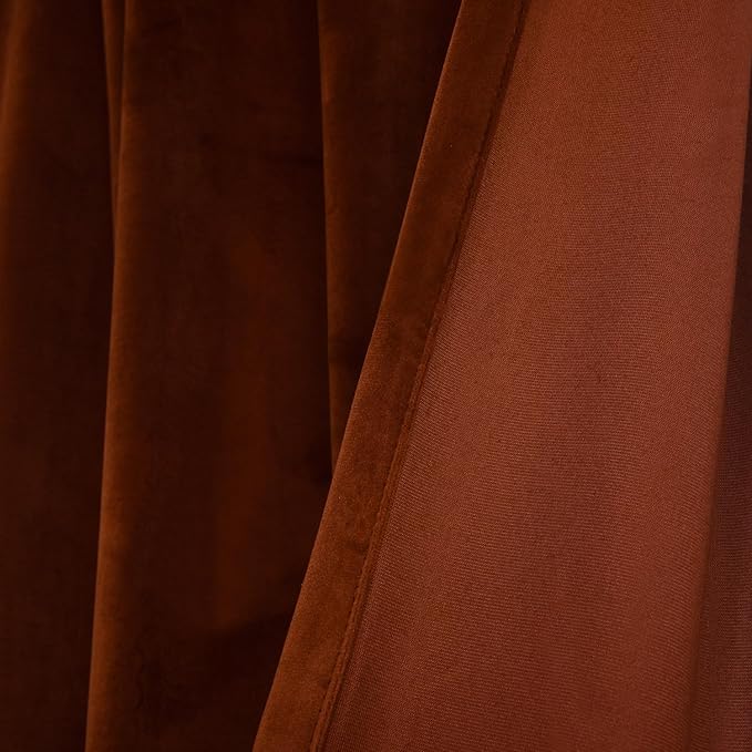 Roslynwood Luxury Soft Rust Velvet Curtains 90 inches Long Back Tab Thermal Insulated Blackout Window Drapes for Living Room/Bedroom/Dining Room, W52 x L90, 2 Panels