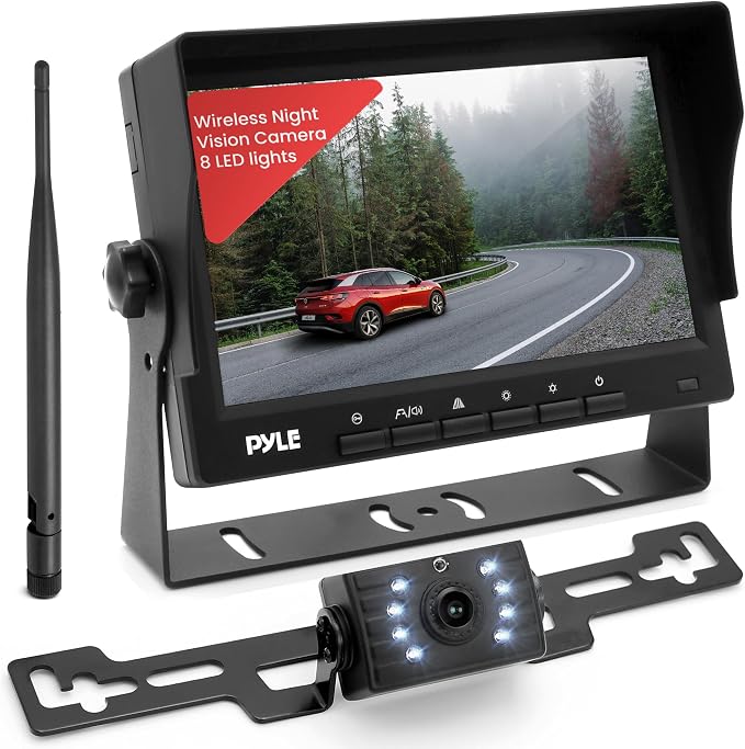 Pyle Rear View Camera with 7” Monitor, Wireless Backup Camera Kit with 1080p HD IPS LCD, IR Night Vision Backup Camera for Truck, SUV, Pickup, Travel Trailer, Waterproof Camera System