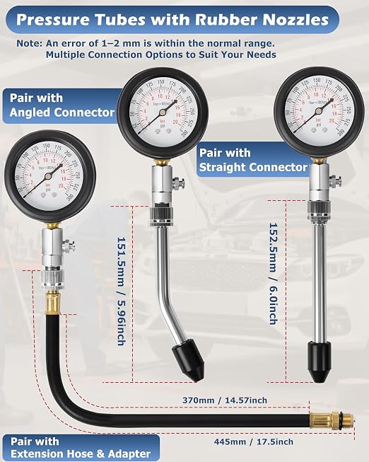 DAYUAN Motorcycle Carburetor Synchronizer Tool Bundle with 8pcs Professional Petrol Engine Compression Tester Kit