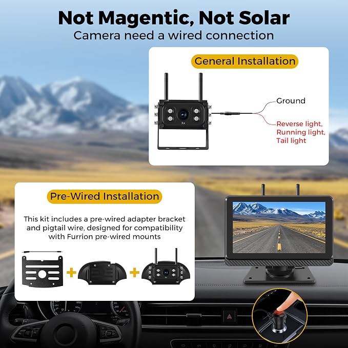 Wireless Backup Camera for Truck RV, HD IPS 7" Monitor, Digital Wireless Camera System + IP69 Waterproof IR Night Vision, 10-Min Easy Install, 1080P Rear View Camera for Car, Van, Trailer and Camper