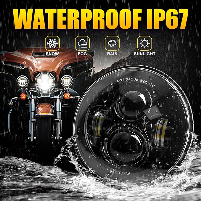 LX-LIGHT Black 7 Inch Motorcycle LED Headlight with 4.5 Inch LED Passing Fog Lamps and Mounting Bracket Compatible with Street Glide Road King Fat Boy Ultra Classic Electra Tri Cvo Heritage Softail