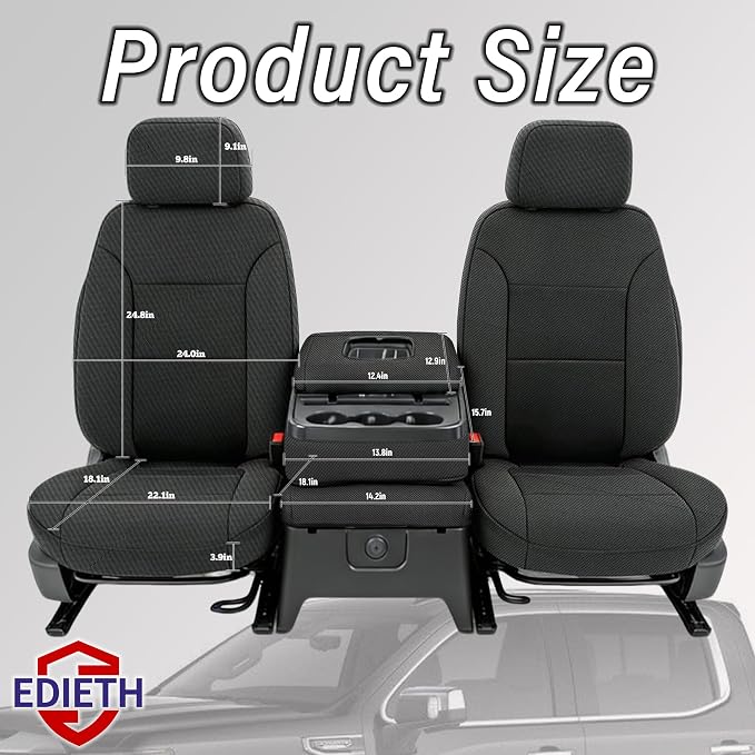 Front Seat Covers for Chevy Silverado & GMC Sierra 1500 Crew Cab 2019 2020 2021 2022 2023 2024 2025 2026 with Headrest and Rear Cup Holder Foam Padded - Black