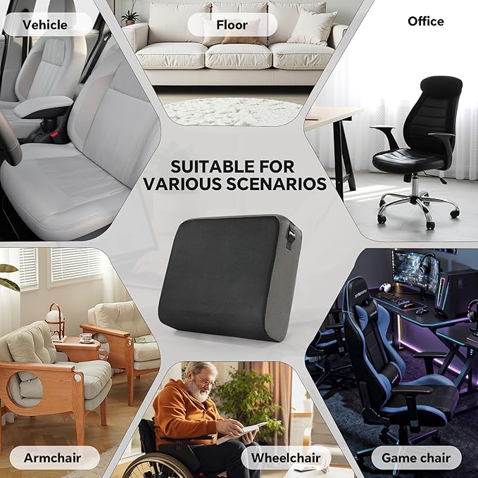 BALAPET Extra Thick Seat Cushion, Memory Foam Office Chair Booster Cushion to Raise Seat Height for Back & Tailbone Pain Relief, Tush Cushion Car Seat Cushions for Short/Overweight People(18x16x6in)