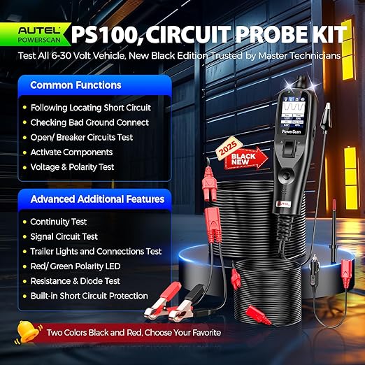 2026 Autel PowerScan PS100 Power Circuit Probe Tester, 12-24V Automotive Electrical Open/Short Breaker Finder, Component Activation Test Tool, AC/DC Trailer Relay Fuse Test, 40FT Cable, for 99% Cars