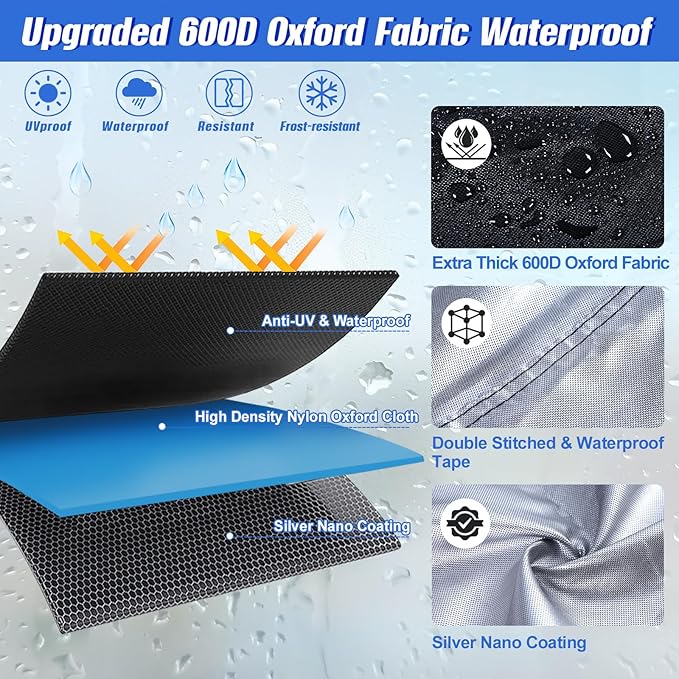 Motorcycle Cover Waterproof Outdoor,600D Heavy Duty Motorcycle Cover,Nano Silver Inner,5 Reflective Strips,2 Air Vents,Antenna Zipper for Softail Standard,Street Bob,Fat Boy(3XL 109"x44"x56" Black)