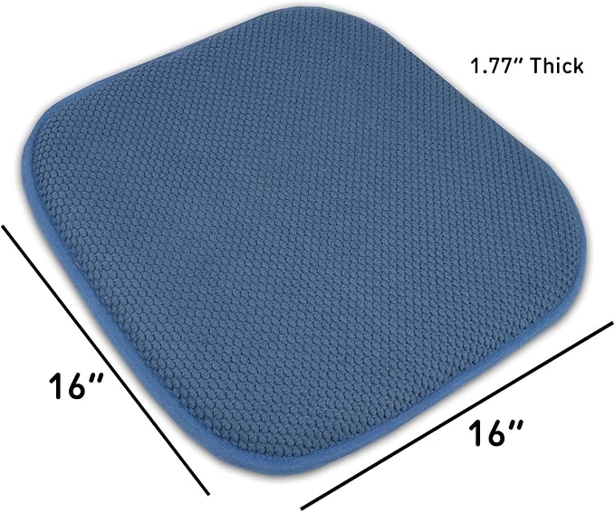 Sweet Home Collection Memory Foam Chair Cushion Honeycomb Pattern Solid Color Slip Non Skid Rubber Back Ultimate Comfort and Softness Rounded Square 16" x 16" Seat Cover, 12 Pack, Blue