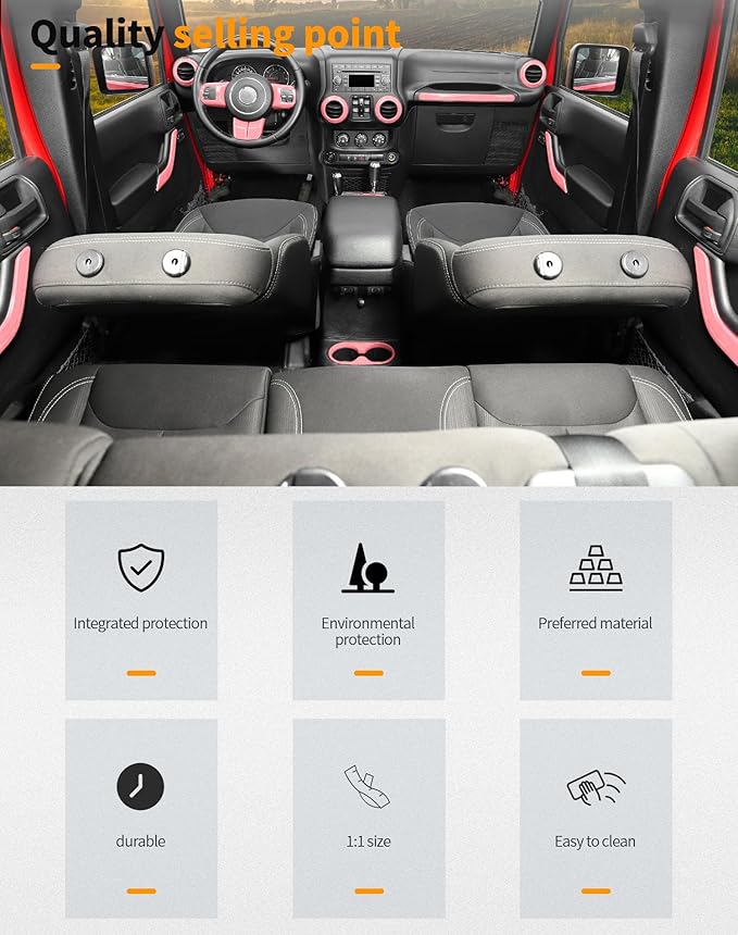 Hoolcar Steering Wheel Cover Gear Shift Panel Trim Cover Water Cup Holder Cover Kit Interior Accessories Kit Fit for Jeep Wrangler JK JKU 2011-2018, 4-Door, Pink