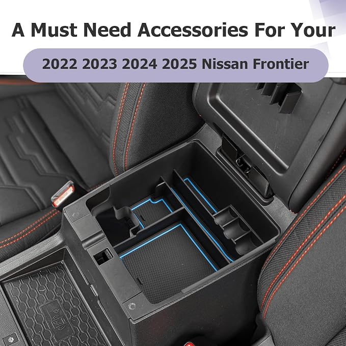 LUWU 2025 2026 Frontier Center Console Organizer for 2022 2023 2024 2025 2026 Nissan Frontier Accessories Armrest Console Storage Box Insert Tray ABS Material Blue-trim