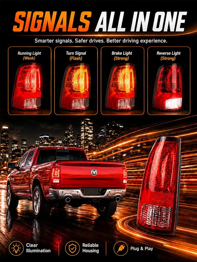 Tail Lights Fit Dodge Ram 1500 2500 3500 2009 2010 2011 2012 2013 2014 2015 2016 2017 2018 Rear Brake Back Up Cover Taillights Lens Assembly Left Driver Right Passenger Side (Lamp Included)