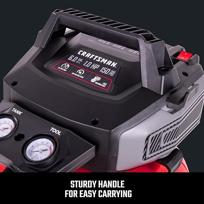 Craftsman Air Compressors 6 Gallon Portable Pancake Air Compressor,Oil Free Max 150 Psi 1.0HP 2.6 CFM@90PSI Electric Air Compressor Shop Air Compressor, CMXECXA02106410
