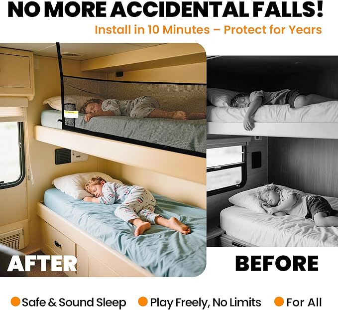 59" x 17" RV Bunk Bed Safety Net,Fall Protection Net for Bunk with Hardwares | Adjustable Bunk Bed Netting for Camper, RV, Motor Home, Trailer, Fifth Wheels|RV Bedding Accessories for Bunks