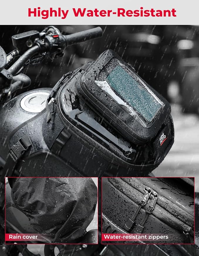KEMIMOTO Motorcycle Tank Bag with Removable Phone Holder Waterproof EVA Hard Shell Expandable Tank Bag Rain Cover Compatible with All Models of Mobile Phones, 13-16L