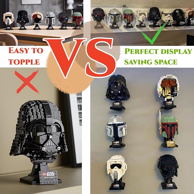 TEYOUYI 4pcs Wall Mount for Lego Star Wars Helmet Display Shelf for Lego Star Wars Helmet Compatible with All Standard Lego Helmets Black