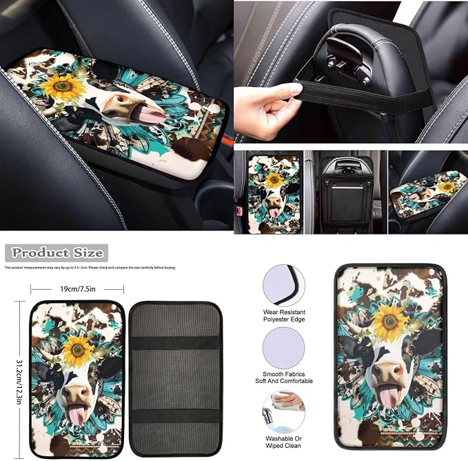Funny Cow 13 Pcs Car Seat Covers with Steering Wheel Cover,Seat Belt Covers Cup Holder with Keychain Novelty Automotive Protector Set Universal Fit Automotive Most Cars