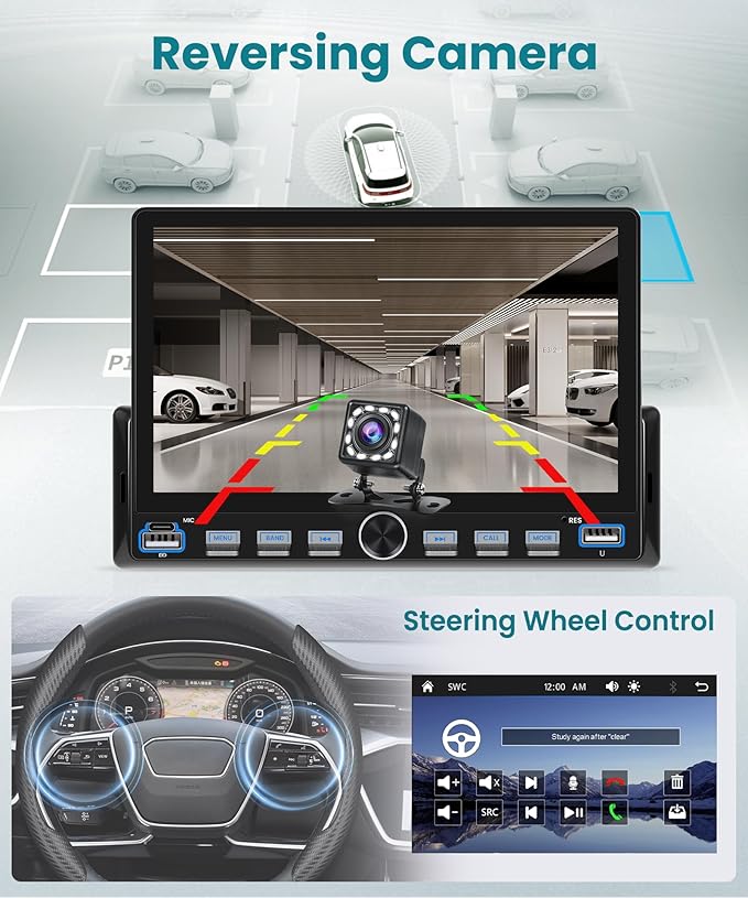 7’’ Single Din Radio Stereo with Wireless or Wired CarPlay Android Auto You-Tube, 1 Din Touchscreen Radio with Piano Keys,Car Stereo Support Mirror Link, Rear View Camera USB&Type-C FM SWC BT EQ MIC