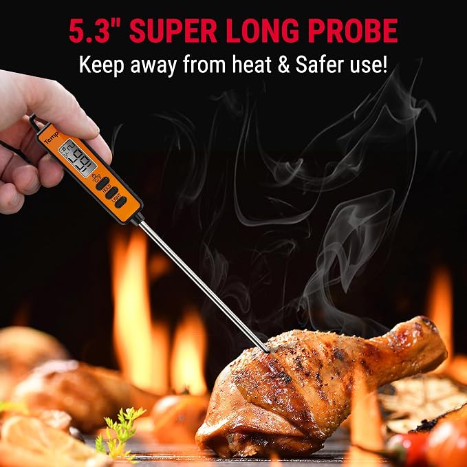 TempPro Temperature Gun, Infrared Thermometer Gun with Laser, Laser Thermometer Gun -58-1022 ℉, Meat Thermometer Digital with Super Long Probe, Food Thermometer for Cooking, Gift for Dad Him Husband