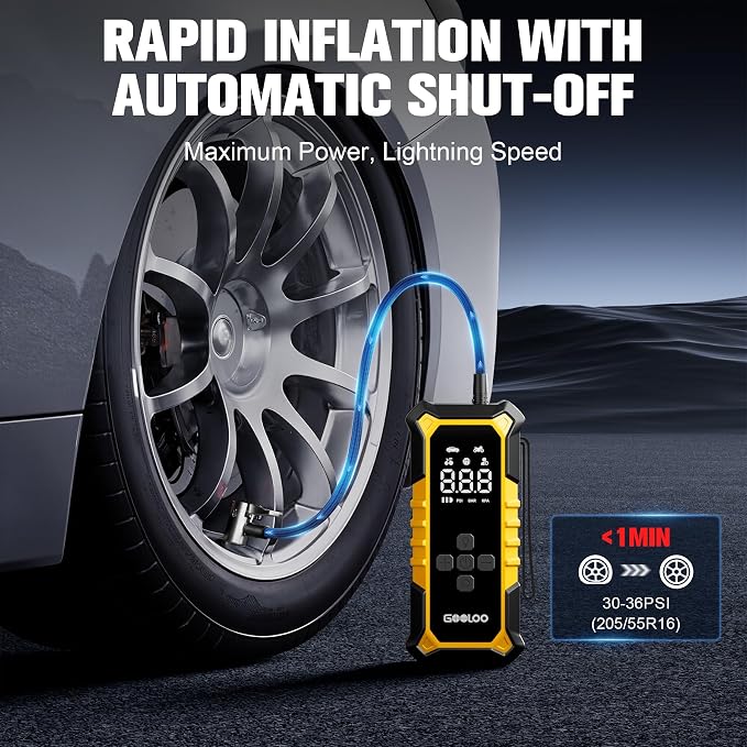 GOOLOO A6 Gear 160 PSI Tire Inflator Portable Air Compressor, 7500mAh Cordless Tire Inflator with Digital Pressure Gauge ＆LED Light, 3X Faster Air Pump for Car Tires, Motorcycles, Bike, Balls