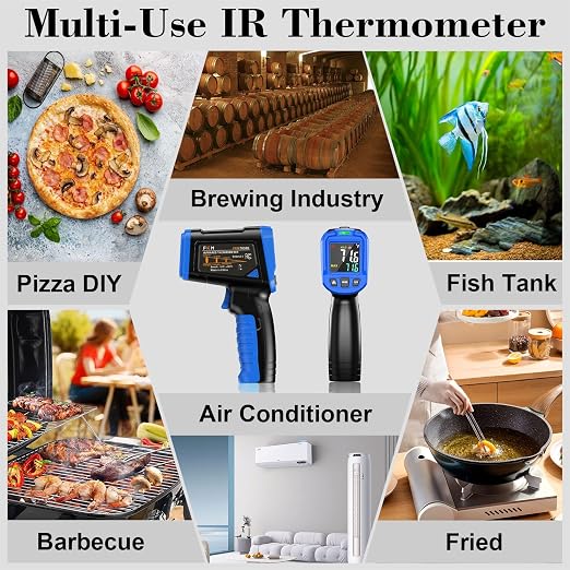 FKM Laser Thermometer Gun -58°F~1112°F(-50°C~600°C),Non Contact Infrared Thermometer Gun for Industrial,Engine,HVAC,Kitchen Cooking,Digital Temperature Gun Adjustable Emissivity,Not for Human
