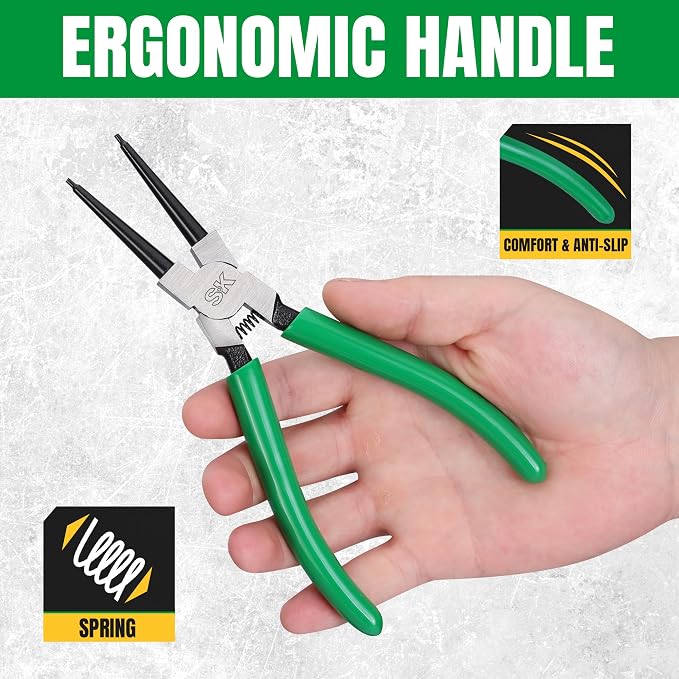 SK 7-Inch Snap Ring Pliers, Internal Circlip Pliers with Straight Jaw, Tip Diameter 0.07'', Premium CR-V Steel