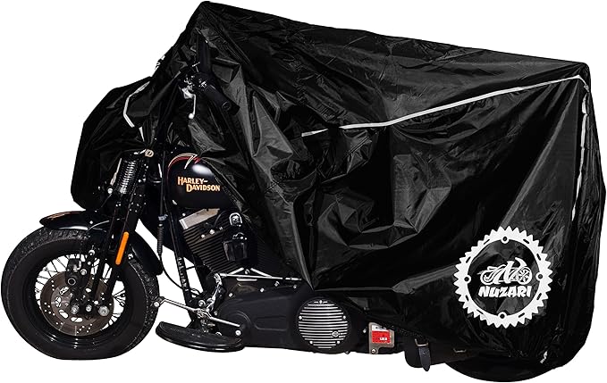 Nuzari Premium Motorcycle Cover - Outdoor Bike Storage Motorcycle Covers - Motorcycle Cover Waterproof Outdoor - Dirt Bike Cover (Black, Extra Large)