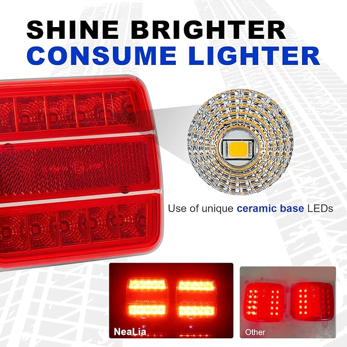 NeaLia Wireless Trailer Lights Magnetic, USB-C Rechargeable LED Tail Light for Towing, IP67 Waterproof Tow Lights Kit with Retroreflectors for Trucks, Caravan, RV, Portable Turn Signals Running Brake