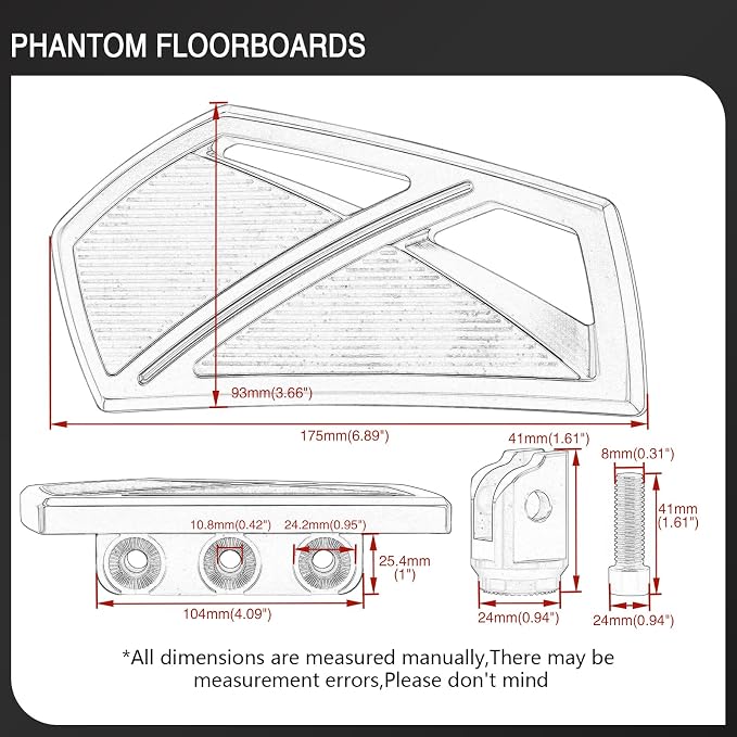 Motorcycle Floorboards Phantom Front Foot Pegs Footrest for Harley Softail 2018-2024 Fat Boy Street Bob Low Rider Sport Glide Slim Fatbob Breakout 114 (Chrome)