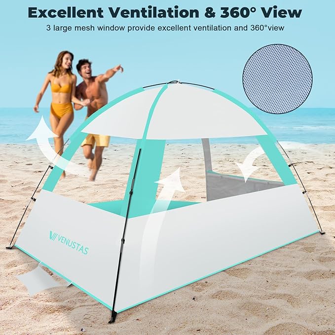 Venustas Beach Tent Sun Shelter for 3/4/6/8 Person, UPF 50+ UV Protection Beach Canopy, Lightweight and Easy Setup Cabana, Portable Shade Tent