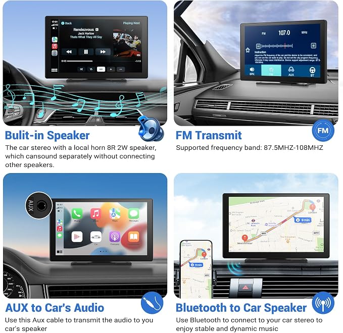 HAUXIY Wireless Apple Carplay Screen for Car 4K Dash Cam, 9" Portable Apple Carplay & Android Auto Car Stereo, with 1080p Backup Camera, GPS Navigation/Mirror Link/Voice Control/Bluetooth