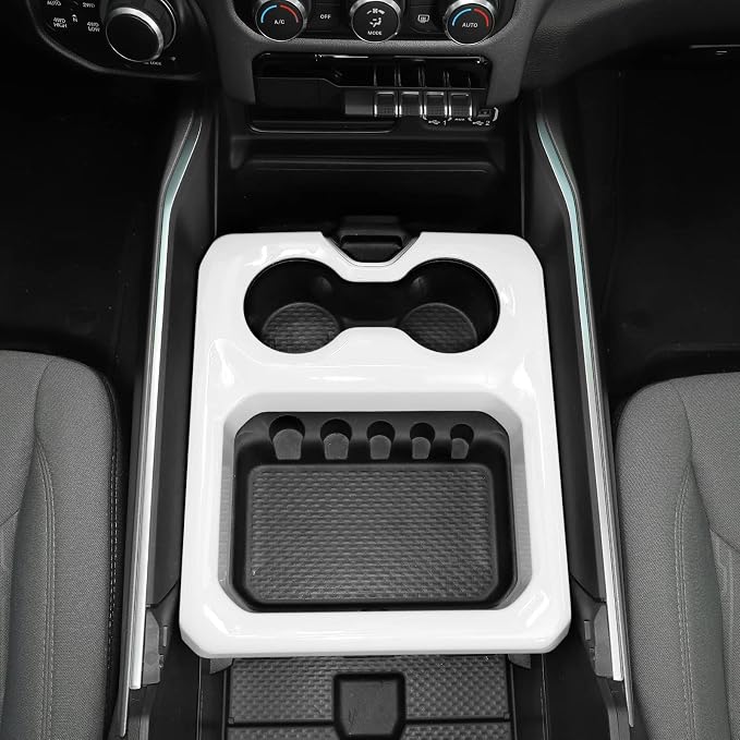 RT-TCZ for RAM Center Console Cup Holder Storage Box Trim Cover White for Dodge RAM 2018-Present White Interior Accessories