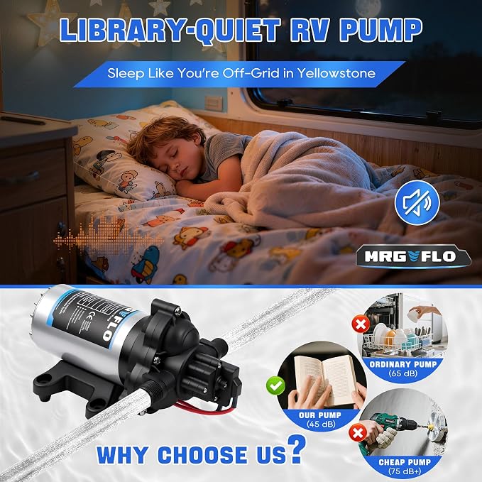 Upgraded Rv Water Pump 2088-554-144/2088-403-144 Diaphragm Pump,12 V 45 PSI RV Water Pump,3.5 Gallons Per Minute Fresh Water Pump with 1/2MNPT Connection for RV Marine Yacht