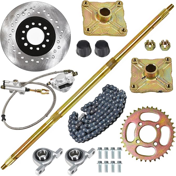GXYWADY 32 Go Kart Rear Axle Kit with Shaft + Hub + Chain + Brake Master Cylinder Replacement for Go Kart ATV