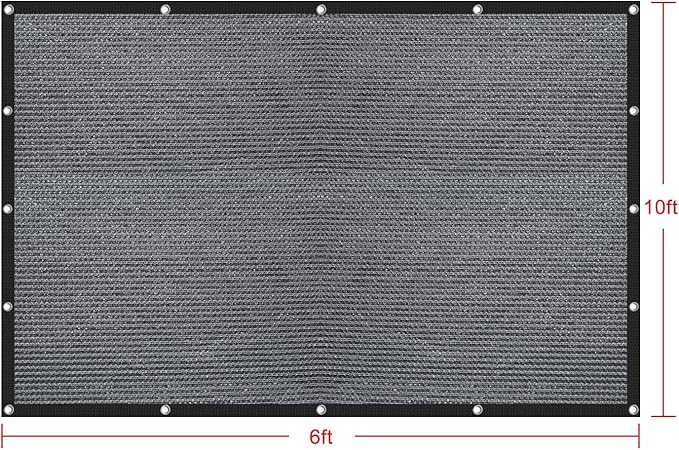 Shatex 90% Sun Shades for Patios 6X 10 ft Shade Fabric Sun Shade Cloth Taped Edge with Grommets Sun-Block Mesh Shade for Pergola Cover Canopy Grey, 12 Bungee Balls