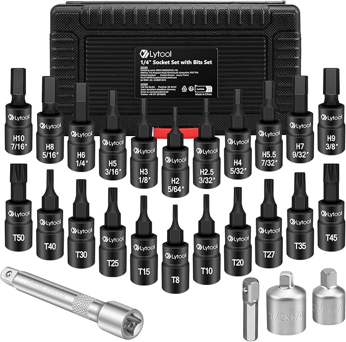 Lytool 3-Piece 72-Tooth Click Torque Wrench Set(1/4" 3/8" 1/2" Drive) with Torx and Hex Bit Socket Set 1/4”