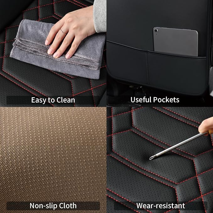 RISINGSTAR F150 Faux Leather Seat Covers, fit for 2015-2026 F150 SuperCrew, and 2017-2026 F250 F350 F450 Super Duty Crew Cab(Full Set, Black&Red)